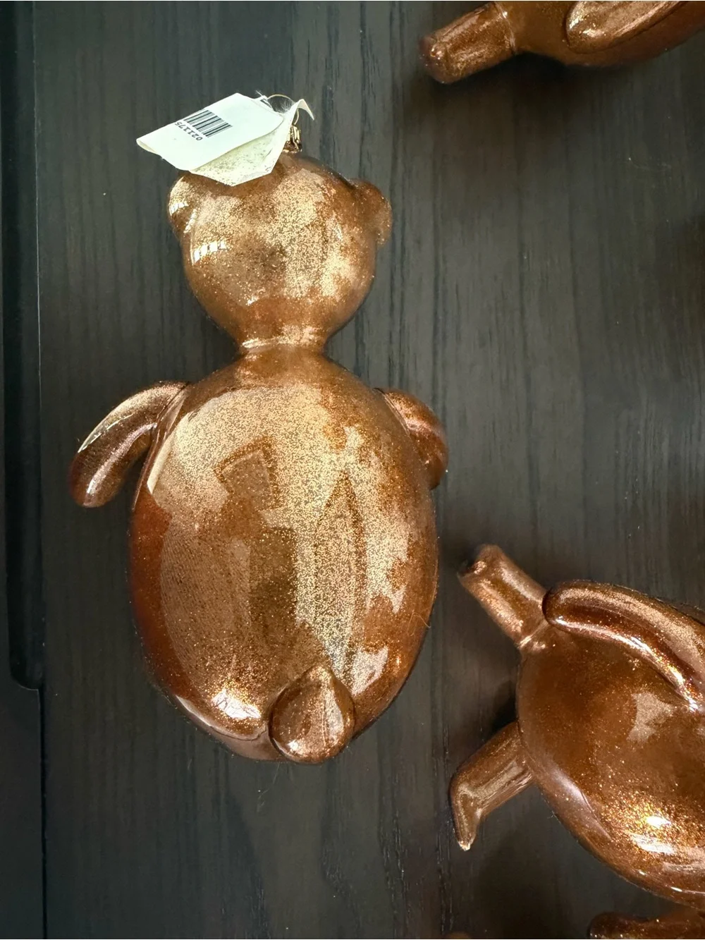 Pier 1 Vintage Copper Glitter Crystal Teddy Bear Holiday Ornaments (Set of 12)